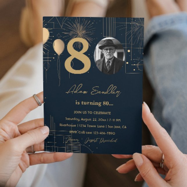 Invitation 80e anniversaire ballons et feux d'artifice (Créateur téléchargé)