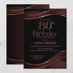 Invitation 80e anniversaire Black Dusty Pink Party