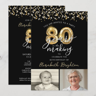 Invitation 80e anniversaire Black Gold 2 Photos Ballons