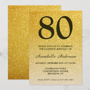 Invitation 80e anniversaire Black Gold Parties scintillant Sp