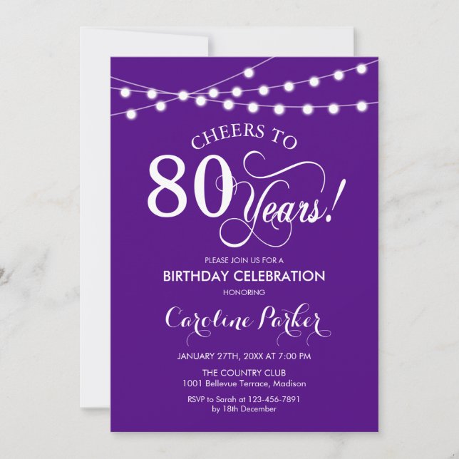Invitation 80e anniversaire - Blanc pourpre (Devant)