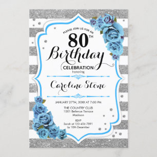 Invitation 80e anniversaire - Bleu Silver White Stripes