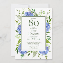 Invitation 80e anniversaire Blue Hydrangeas