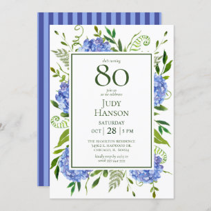 Invitation 80e anniversaire Blue Hydrangeas