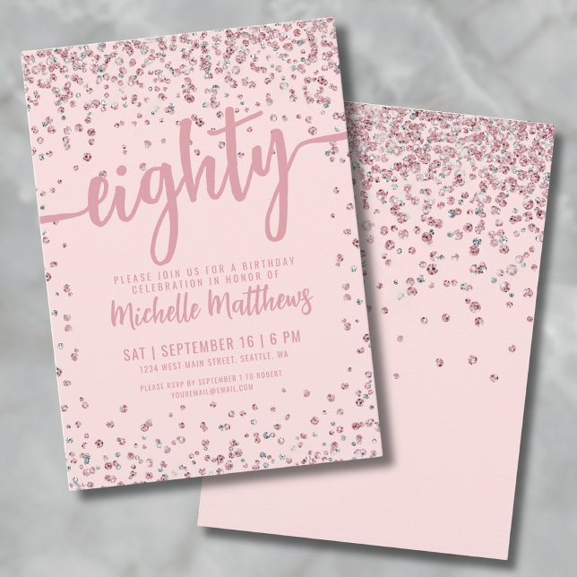 Invitation 80e anniversaire Blush Rose Or (Blush Pink 80th Birthday Invitation)