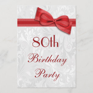 Invitation 80e anniversaire Damask and Faux Bow