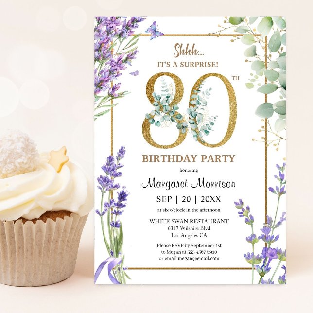 Invitation 80e anniversaire de fête aquarelle violet lavande (Créateur téléchargé)