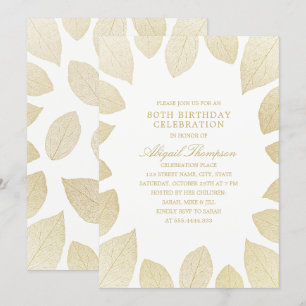 Invitation 80e anniversaire de fête Elégant Feuilles d'or