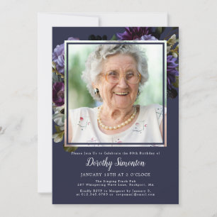 Invitation 80e anniversaire de la fête Photo Moody Purple Flo