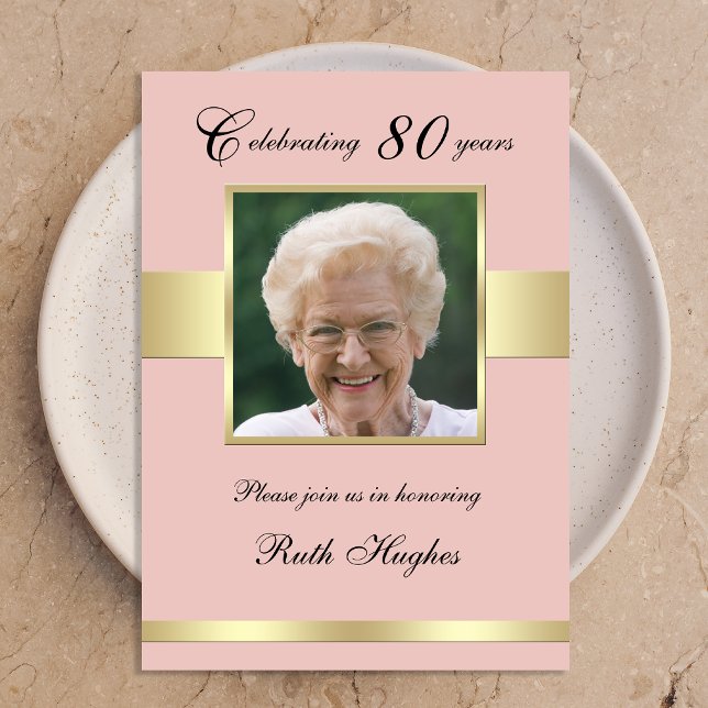 Invitation 80e anniversaire de la fête Photo Rose Gold Invita (Créateur téléchargé)