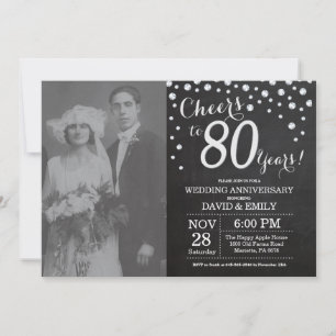 Invitation 80e Anniversaire de Mariage Tableau Noir Argent