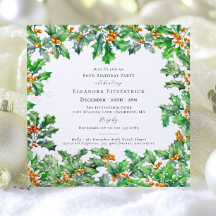 Invitation 80e anniversaire Décembre Fleur de naissance Holly