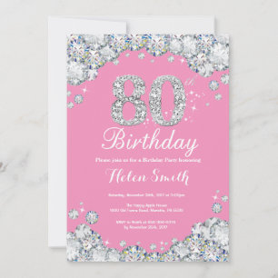 Invitation 80e anniversaire Diamant rose et argent