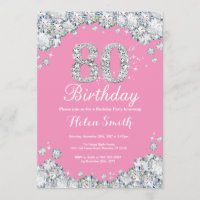 Invitation 80e anniversaire Diamant rose et argent