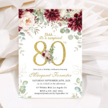80e anniversaire Élégant Floral Bourgogne & Rose B