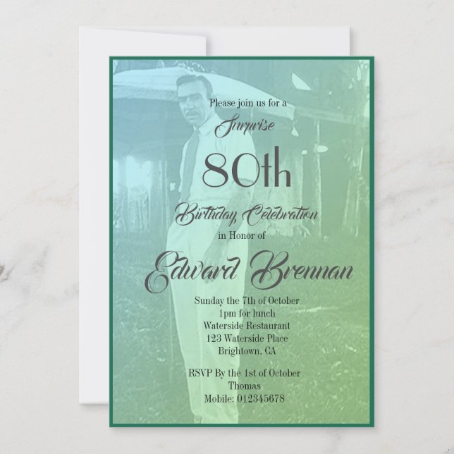 Invitation 80e anniversaire Elegant Monogramme Green Photo In (Devant)