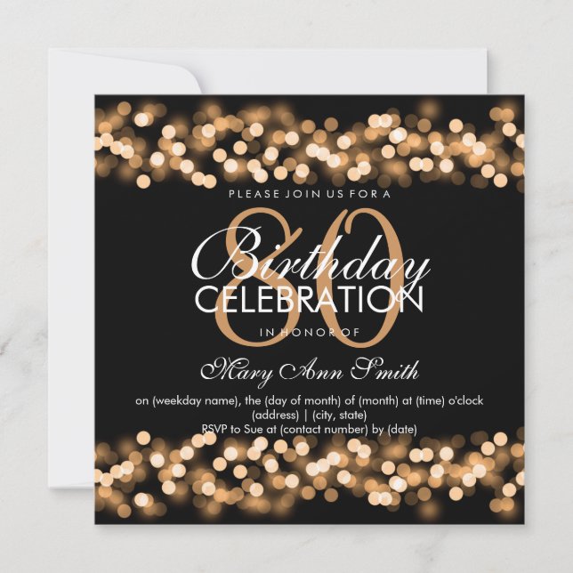 Invitation 80e anniversaire Faux Gold Hollywood Glam (Devant)