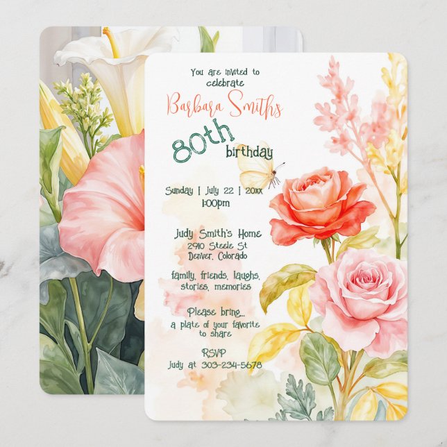 Invitation 80e anniversaire Fête des magnifiques fleurs de pr (Devant / Derrière)