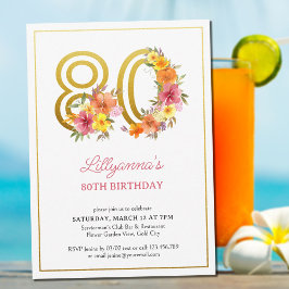 Invitation 80e Anniversaire Fête Plutôt Floral Gold Numéro 80