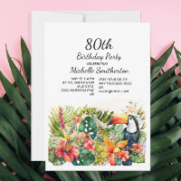 Invitation 80e anniversaire Fleur Tropicale Toucan