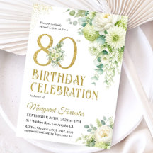 Invitation 80e anniversaire fleurs blanches eucaly