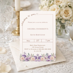 Invitation 80e anniversaire floral lavande ivoire