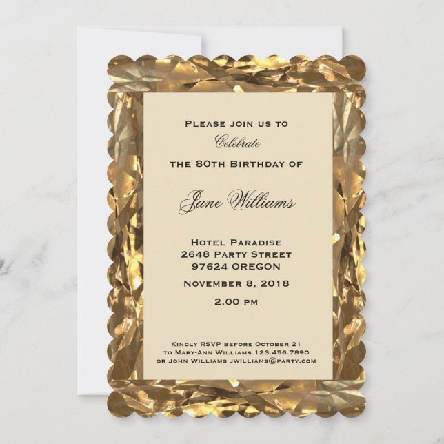 Invitation 80e anniversaire Gold Elegant (Dos)