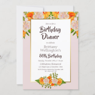 Invitation 80e anniversaire Gold Frame rose Floral Party