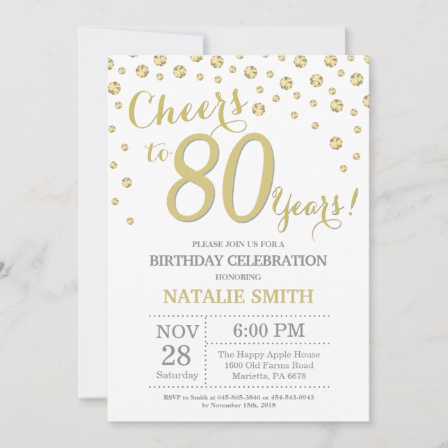 Invitation 80e anniversaire Gold Parties scintillant Diamond  (Devant)