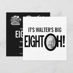 Invitation 80e anniversaire HUIT OH! photo mono noir blanc