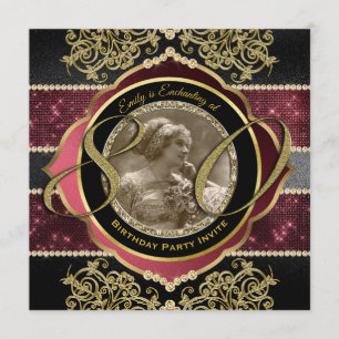 Invitation 80e anniversaire Huitième Gold Ruby Gems cadre pho