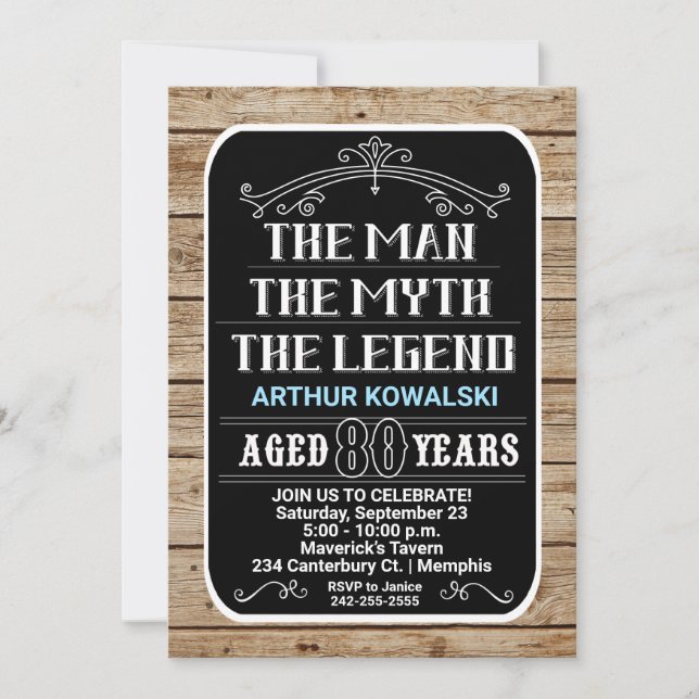 Invitation 80e anniversaire L'homme Le mythe La légende 80 an (Devant)