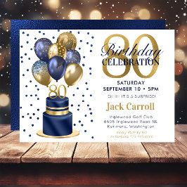 Invitation 80e anniversaire Marine Blue Balloon Cake