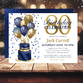 Invitation 80e anniversaire Marine Blue Balloon Cake
