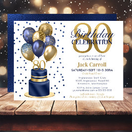 Invitation 80e anniversaire Marine Blue Balloon Cake