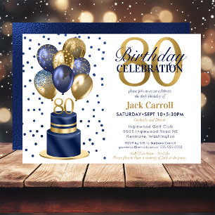 Invitation 80e anniversaire Marine Blue Balloon Cake
