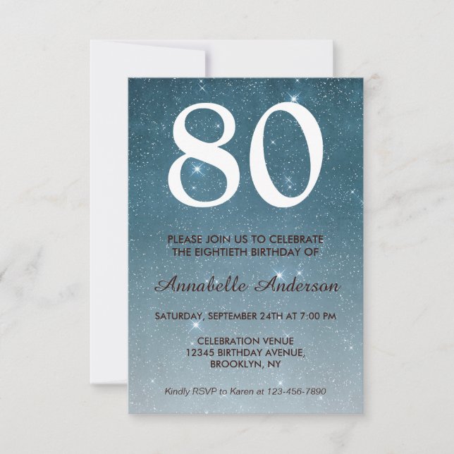 Invitation 80e anniversaire Marine Blue Midnight Sky Stars Pa (Devant)