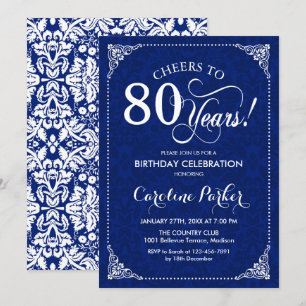 Invitation 80e anniversaire - Marine White Damask