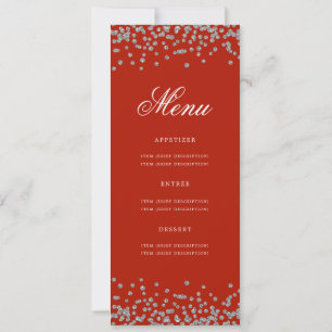 Invitation 80e Anniversaire Menu Fête Argent Confetti Rouge