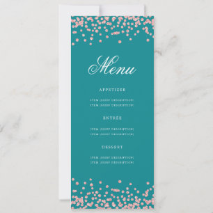 Invitation 80e Anniversaire Menu Rose Gold Confetti Turquoise