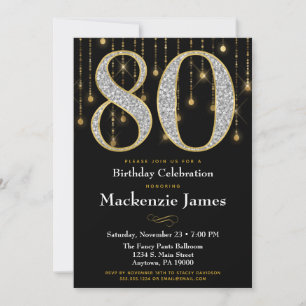Invitation 80e anniversaire Noir Or Diamants Adult