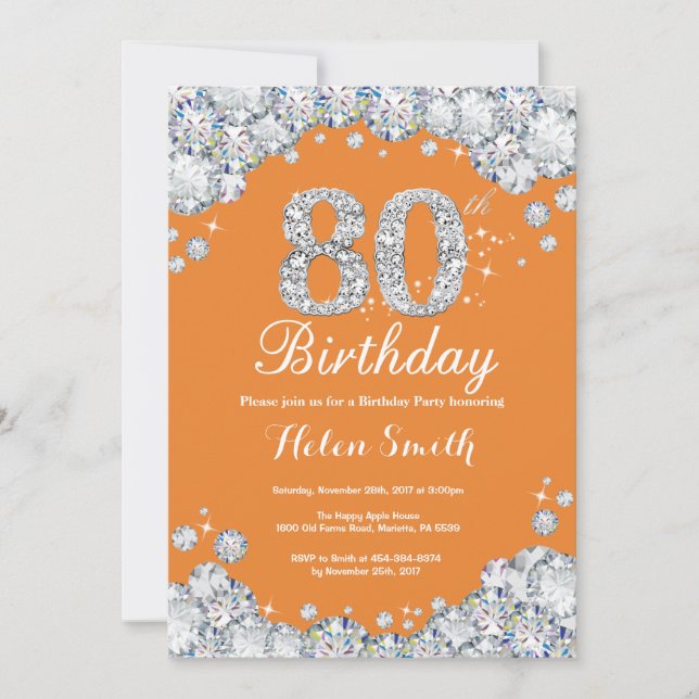 Invitation 80e anniversaire Orange et Silver Diamond (Devant)