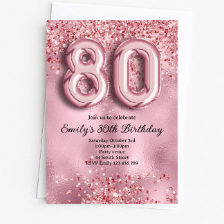 Invitation 80e Anniversaire Paillettes Roses