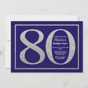 Invitation 80e anniversaire Parties scintillant bleue et arge