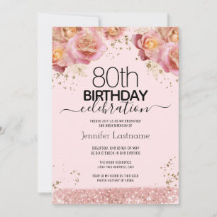Invitation 80e anniversaire Parties scintillant rose Invitati