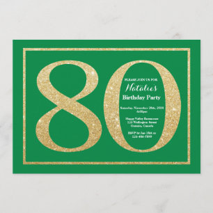 Invitation 80e anniversaire Parties scintillant verte et Gold