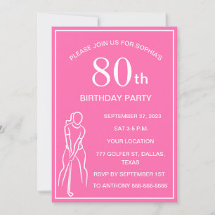 Invitation 80e Anniversaire Party Golfer Pink Ladies Golf Par