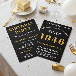 Invitation 80e anniversaire Personnalisé Black & Gold 1946
