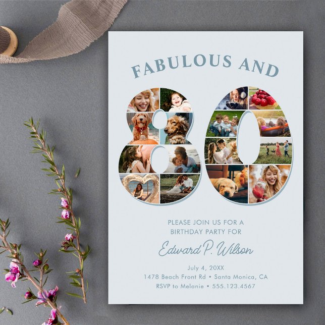 Invitation 80e anniversaire Photo Collage élégant et intempor (Créateur téléchargé)