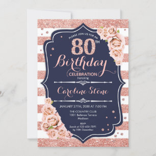 Invitation 80e anniversaire - Rose de la marine Gold et White